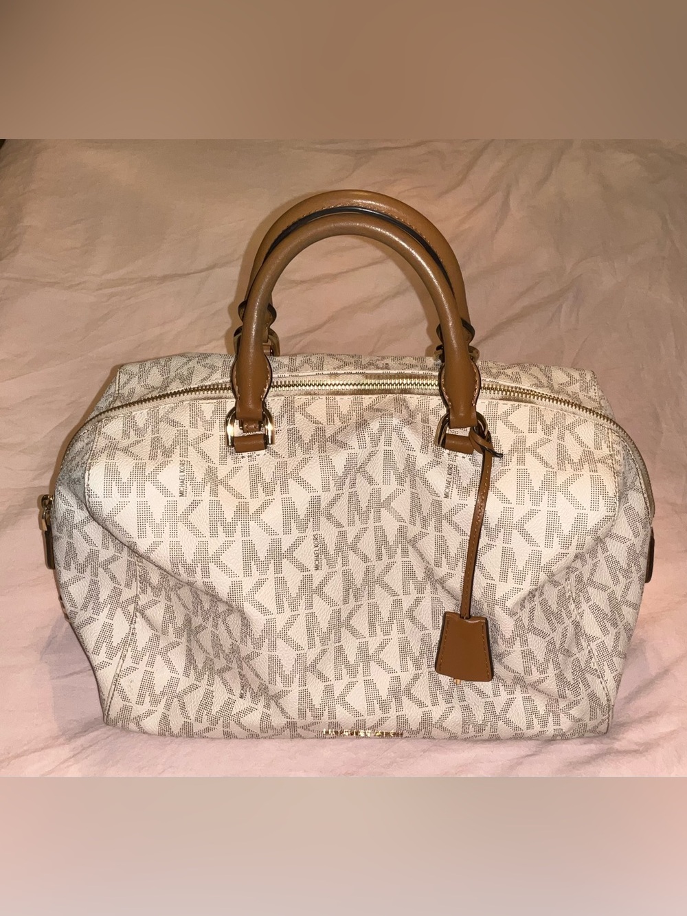 Michael Kors Large Satchel in White & Brown